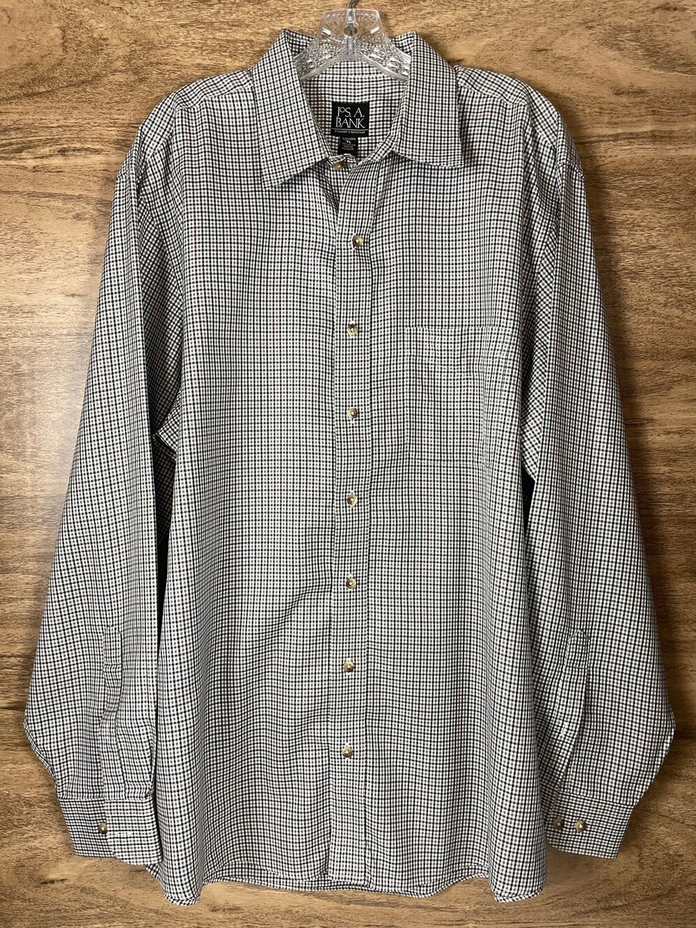 Jos. A. Bank Button Shirt Mens XL Traveler Collection Plaid Tailored Fit Cotton